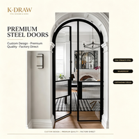 Porte en acier noir sur mesure avec verre courbé, porte moderne en acier et verre cintrée, cloison intérieure à cadre fin