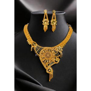 Prêt à Expédier Collier Boucles D'oreilles Ensemble avec 22K Plaqué Or Premium Conçu Femmes Porter Collier Boucles D'oreilles Ensemble Bijoux - Product Image 1