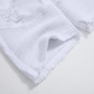 100% Cotton Casual Men's Denim Shorts <b>White</b> Mid <b>Waist</b> Straight Fit Distressed Style With Custom Logo - Product Image 6