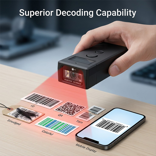 WCMI Hot Sale Cheap Handheld Portable Mini 1D 2D QR Code Scanner USB Wireless Barcode Reader in Stock