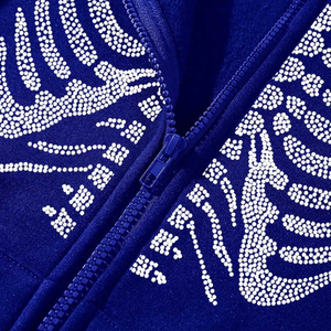2025 nouveauté qualité supérieure français éponge coton strass logo à capuche fabricants Streetwear surdimensionné fermeture éclair sweats à capuche - Product Image 2