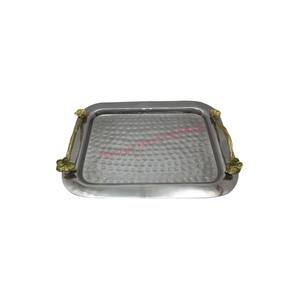 Plateau de service martelé en acier inoxydable de haute qualité de forme rectangulaire avec poignées d'illustration de branche - Product Image 2