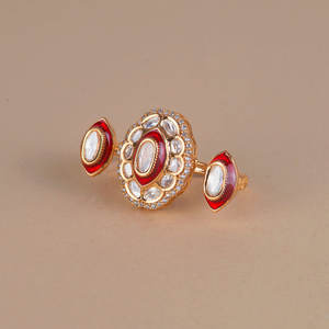 Dernière bague Kundan Meenakari faite à la main pour dames plaqué or haute qualité d'exportation bagues de mode - Product Image 1