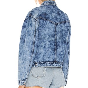 Abrigo vaquero azul claro a la moda de alta calidad, chaqueta de mujer personalizada, chaqueta de lona con estampado de cinco estrellas bordada, servicio OEM - Product Image 5