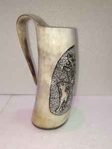 Tasse de corne à boire en céramique de sculpture Viking personnalisée artisanale corne naturelle hautement polie d'Inde pour le vin et la bière - Product Image 5