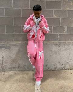 Sweat à capuche délavé à l'acide de haute qualité pour hommes 500 Gsm broderie graphique personnalisée en détresse pour ensembles de sweat-shirts courts à imprimé bouffant - Product Image 4