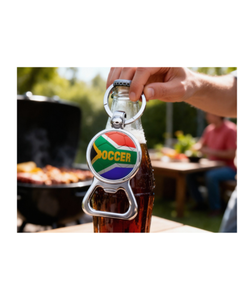 Abridor de Botellas 2 en 1 de Acero Inoxidable Plateado con Diseño de Fútbol Sudafricano, Llavero de Moda, Regalo Personalizado para Oficina - Product Image 4