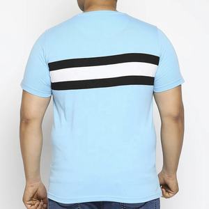 Logotipo personalizado de alta calidad 100% algodón camiseta de hombre cuello redondo Diseño a rayas transpirable de talla grande bordado personalizado Jersey - Product Image 6