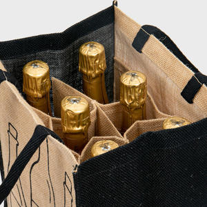 Eco-Friendly 6-Bottle Printed Jute Wine <b>Bag</b> Removable Dividers Burlap Canvas Fabric Plain Screen Medium Rope for Daily Use <b>Gift</b> - Product Image 3