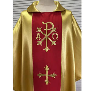 Satén dorado con bordado cruzado Padre Sacerdote Casulla 2025 hecho a medida Alta calidad Nuevo diseño Casulla bordada - Product Image 4