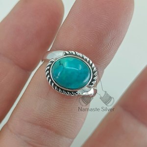 Turquoise Gemstone <b>Ring</b> Handmade Boho <b>Statement</b> Sterling <b>Silver</b> Jewelry Rhodium for Birthday Anniversary Wedding Christmas Gift - Product Image 1