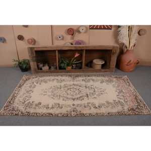 3.5x7.3 ft Turkish Rug, Vintage Rug, <b>Brown</b> Patchwork <b>Wool</b> Rug - Product Image 3