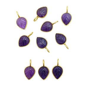 <b>Amethyst</b> Gemstone Leaf Carving Silver <b>Pendant</b> Wholesale Charm Gold Plated Handcrafted <b>Pendants</b> - Product Image 4
