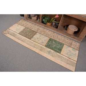 Alfombra de lana turca Vintage de 2,7x6,2 pies, diseño de retales verde Beige, técnica de tejido plano para decoraciones de sala de estar, látex de 4m - Product Image 3