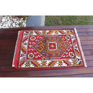 Turkish Vintage Small Rug 2.5x3.3 ft, <b>Red</b> <b>Wool</b> Rug - Product Image 3