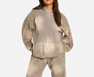 Ensemble décontracté Streetwear Training, sweat à capuche ample et pantalon de survêtement à jambes larges pour femmes, sweats à capuche courts pour femmes - Product Image 1