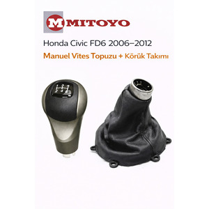 Pomo de Palanca de Cambios de Cuero y Funda de Aluminio para Honda Civic FD6 2006-2012, Transmisión Manual de 5 Velocidades - Product Image 3