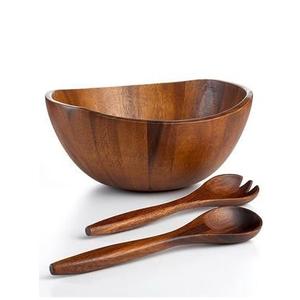ชุดชามสลัดไม้สุดหรู พร้อมช้อนและส้อม ทำจากไม้ธรรมชาติ สำหรับเสิร์ฟบนโต๊ะอาหาร ใช้ได้ทุกวัน อุปกรณ์ครัว - Product Image 1