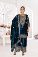 Traje Salwar de Terciopelo Viscosa Pesado para Mujer con Manga Larga, Bordado Intenso y Lentejuelas, Perfecto para Ocasiones Festivas