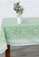 Nappe rectangulaire multi-usages en coton imprimé à la main RIDHI, motif floral vert poire et blanc, tailles personnalisées, style moderne