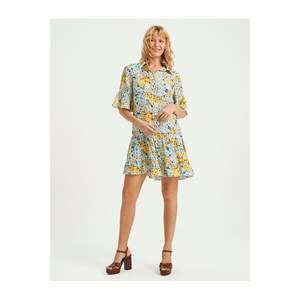 Robe en viscose mini à col chemise, à motifs floraux, décontractée, respirante et écologique pour femmes - Product Image 1