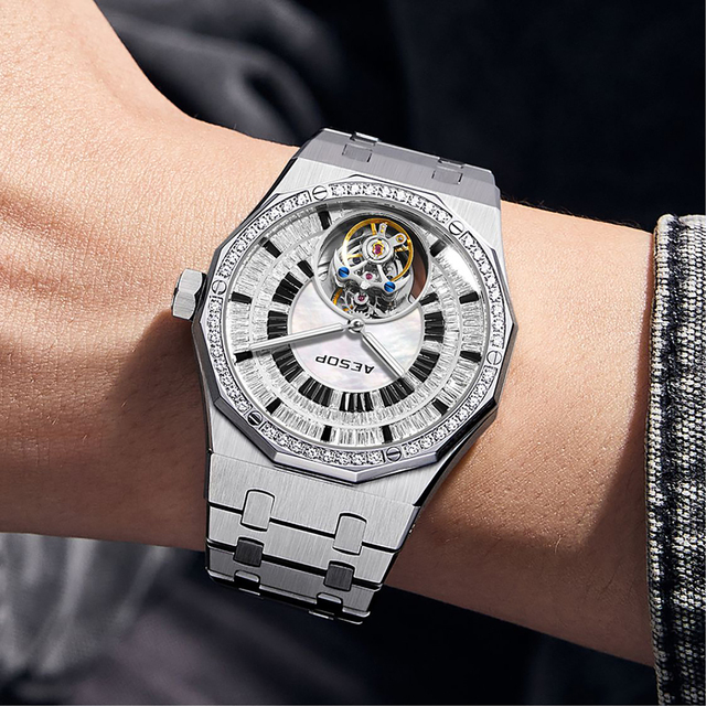 Factory Wholesale Luxury Full Diamond Tourbillon Automatic Mechanical Watch Custom Skeleton Polygon Men's Watches