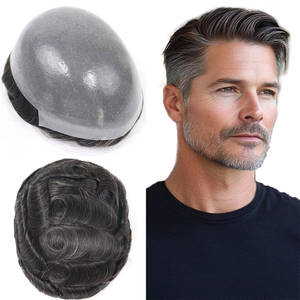 # Prothèse capillaire 1b10 avec 10 % de <span class=keywords><strong>cheveux</strong></span> synthétiques gris, base en PU ultra-fine, système de remplacement capillaire pour hommes, <span class=keywords><strong>cheveux</strong></span> courts gris-blancs pour hommes - Product Image 1