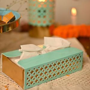 Boîte de couverture de mouchoirs bleu Boîte de rangement de serviettes rectangulaire en acier inoxydable élégante Porte-serviettes Porte-boîte de mouchoirs faciaux d'Inde - Product Image 6