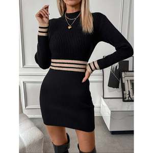 Vestido de punto mini ajustado con cuello simulado y bloques de color para mujer - Product Image 4