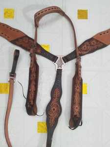 Tachuela de sillín occidental de piel de vaca ligera de primera calidad | Diseños de tendencia con flecos de diamantes de imitación Headstall & Breast Collar para caballos - Product Image 3
