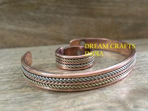 Venta al por mayor elegante 99.9% cobre magnético pulsera y anillo conjunto ágata Unisex gama alta artritis puños cobre curación anillos de dedo - Product Image 6