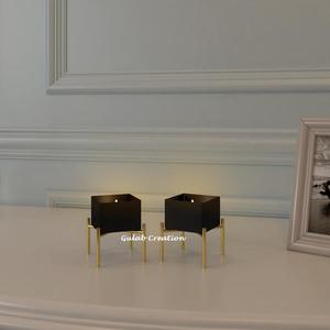 <b>Black</b> Gold Square Wooden Tea Light <b>Holder</b> with Elegant Gold Accents and <b>Candle</b> Stand for Modern Luxury Home Decor - Product Image 3