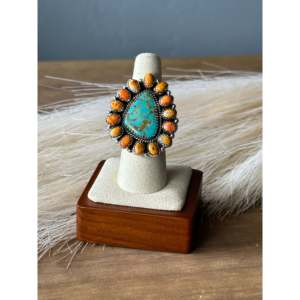 Southwest Handmade Multi Stone <b>Sterling</b> <b>Silver</b> Cluster <b>Ring</b> Bezel <b>Set</b> Adjustable - Product Image 1