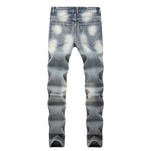 <b>Men's</b> Casual Flare Pants 100% Cotton High Quality Mid Rise Multi-Stripped Stitching Embroidery Loose Denim <b>Jeans</b> - Product Image 2