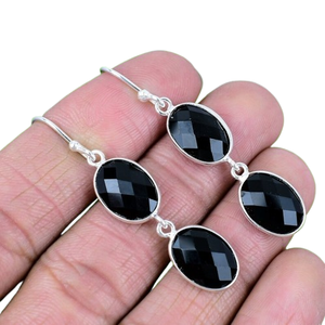 925สเตอร์ลิงเงินแฮนด์เมดพลอยสีดำนิลสปินเนอร์ผู้หญิงและเด็กผู้หญิงต่างหูตุ้งติ้งเครื่องประดับ925ต่างหูของขวัญแต่งงานประทับ - Product Image 1