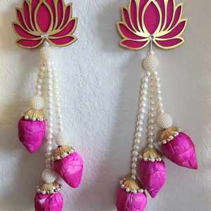 Juego de guirnalda de perlas de loto rosa de 18 pulgadas, estilo artístico para el templo Diwali, bodas indias, inauguración de la casa, decoraciones colgantes de pared, juego 2 - Product Image 3