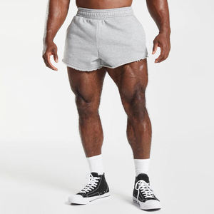 Logo de personnalisation du service OEM, poche latérale en coton anti-rétrécissement, coupe brute, short de sport gris ajusté pour hommes, vêtements de rue décontractés, courts - Product Image 1