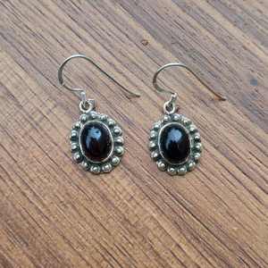 Boucle d'oreille cabochon en pierre précieuse Onyx noir Vintage 925 argent Sterling français cerceau artisanal boucle d'oreille minimaliste Boho boucle d'oreille - Product Image 3