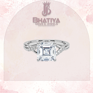 Ascher Cut 1-3 CT Solitaire Diseño de tres piedras Regalo de Navidad para mujeres Chemise Anillo de compromiso de diamantes de oro blanco de 18 quilates - Product Image 5