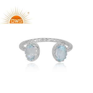 แหวนพลอยบุษราคัมปรับได้สีเงินสเตอร์ลิงสีฟ้าแหวนเงินแท้ออกแบบได้ตามต้องการ - Product Image 3