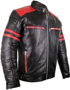 Veste de moto en cuir pour homme avec contraste de couleur - Product Image 3