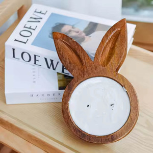 Bol à pâte de lapin sculpté à la main Bol à pâte en bois pour la fabrication de bougies OEM Bol à pâte rustique blanc vintage personnalisé pour la décoration de la maison - Product Image 5