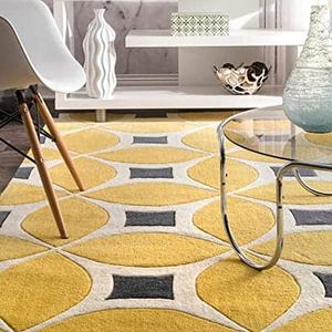 Tapis d'intérieur moderne jaune 100% coton de haute qualité, fait main, écologique, adapté aux animaux domestiques, à boucles coupées, pour salon - Product Image 3