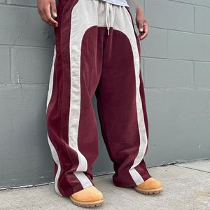 Pantalones de Pana con Rayas Arqueadas para Hombre, Estilo Urbano, Pierna Ancha, Estilo Informal, Holgados, con Parches - Product Image 4