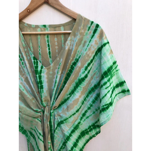 Tie Dye Sari Floral Crepe Silk Kaftan Women Beach <b>Cover</b> <b>Up</b> Wholesale Market for Best Price - Product Image 4