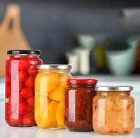 Grosir stoples kaca bulat 180ml 200ml 480ml 500ml 750ml ml wadah kaca penyimpanan makanan kedap udara kosong dengan tutup logam