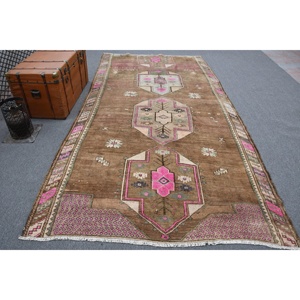 พรมวินเทจขนาด 5.9x11.6 ฟุต พรมตุรกีขนาดใหญ่ พรมลายสัตว์สีน้ำตาล - Product Image 1