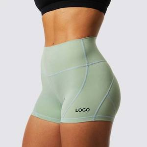 Pantalones cortos de compresión con logotipo personalizado para gimnasio, pantalones cortos de Yoga de cintura alta, pantalones cortos de yoga tejidos para mujer - Product Image 1