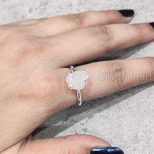 Bague pour femme en argent sterling 925, pierre précieuse en quartz rose naturel, pierre de naissance d'avril, sertie à griffes, bijoux faits à la main, cadeau d'anniversaire - Product Image 2