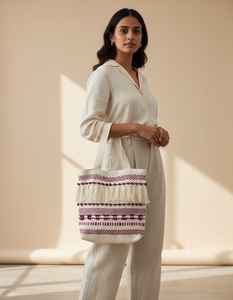 Sac à bandoulière bohème en coton Dari, esthétique chic, écologique, élégamment fait à la main, sac de plage réutilisable exclusif, fermeture éclair fantaisie pour femmes - Product Image 5